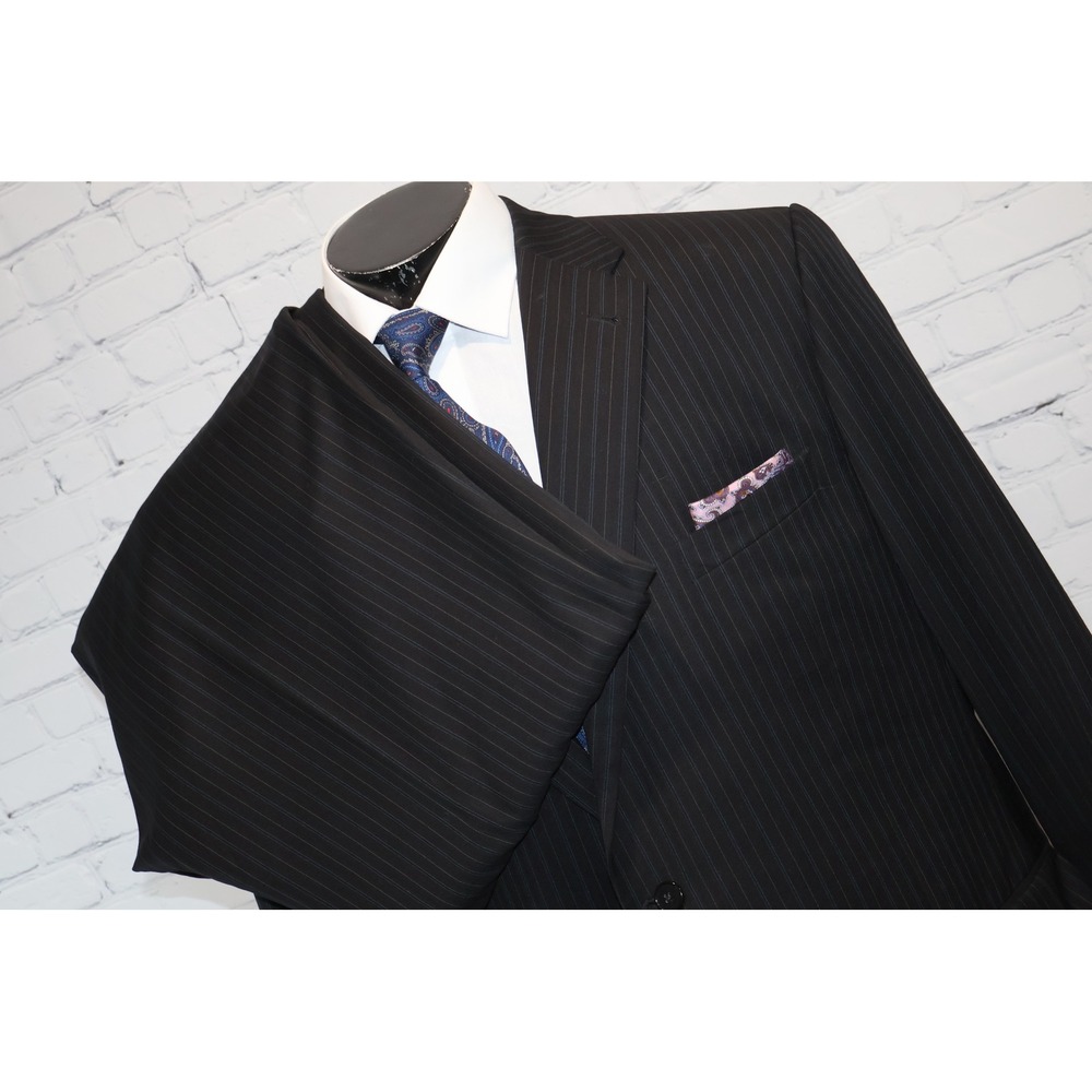 Joseph Abboud Sport Coat Mens 48 Long Black Pinstripe 2Btn Flat Pants 42x34